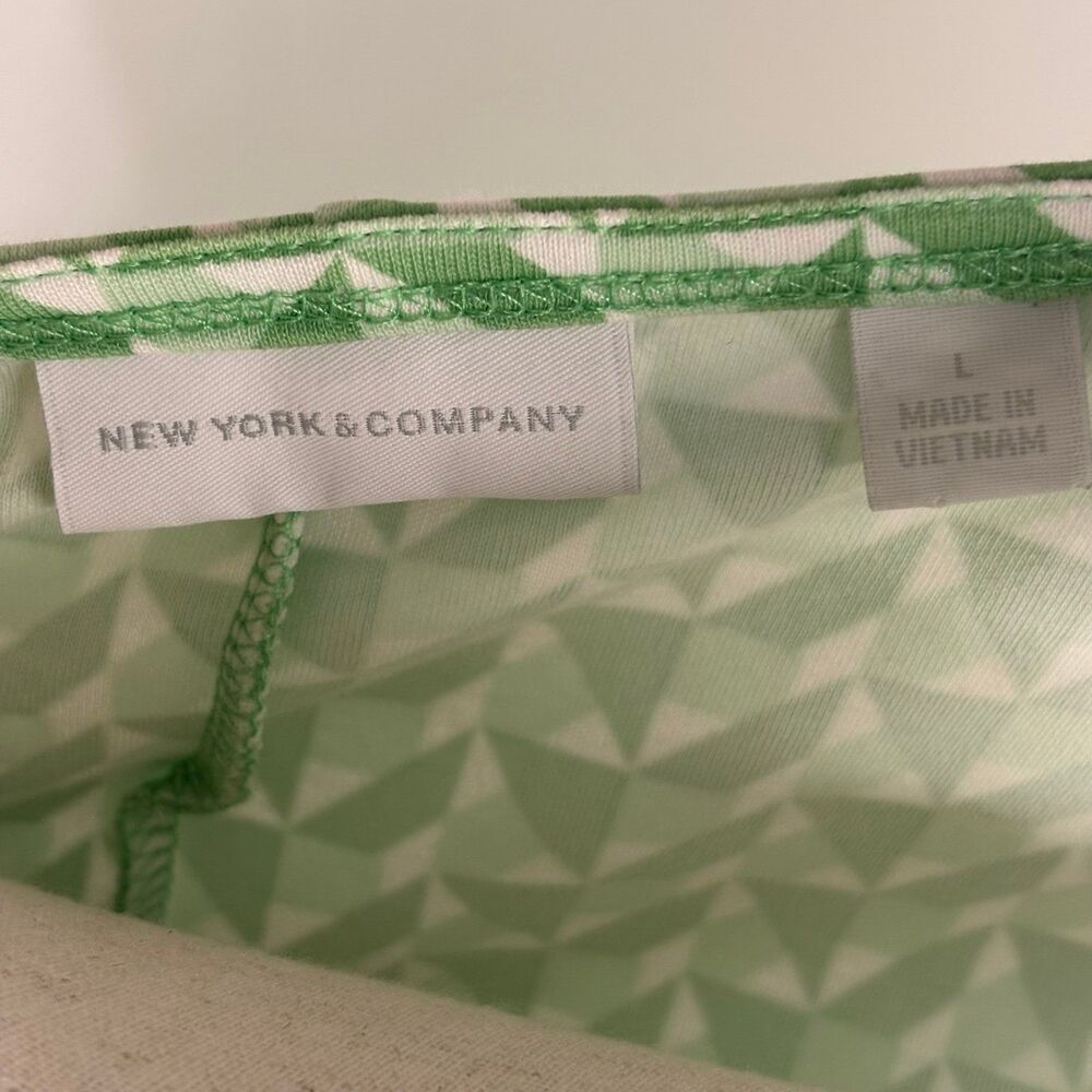 New York & Company Green Geometric Print 100% Cotton Dress Sz L - Picture 4 of 6